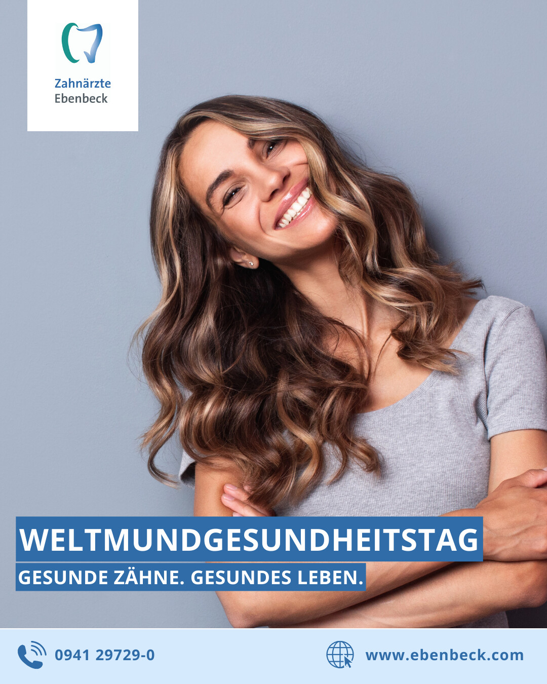 Lachende Frau zum Weltmundgesundheitstag – Gesunde Zähne, gesundes Leben – Zahnarztpraxis Dres. Ebenbeck Regensburg