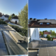 Photovoltaikanlage auf dem Dach der Zahnarztpraxis Dres. Ebenbeck in Regensburg – Solarpanele auf mehreren Dachflächen bei blauem Himmel
