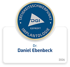 Zertifikat der Deutschen Gesellschaft für Implantologie (DGI) – Dr. Daniel Ebenbeck ist zertifizierter Implantologe mit langjähriger Erfahrung in Regensburg